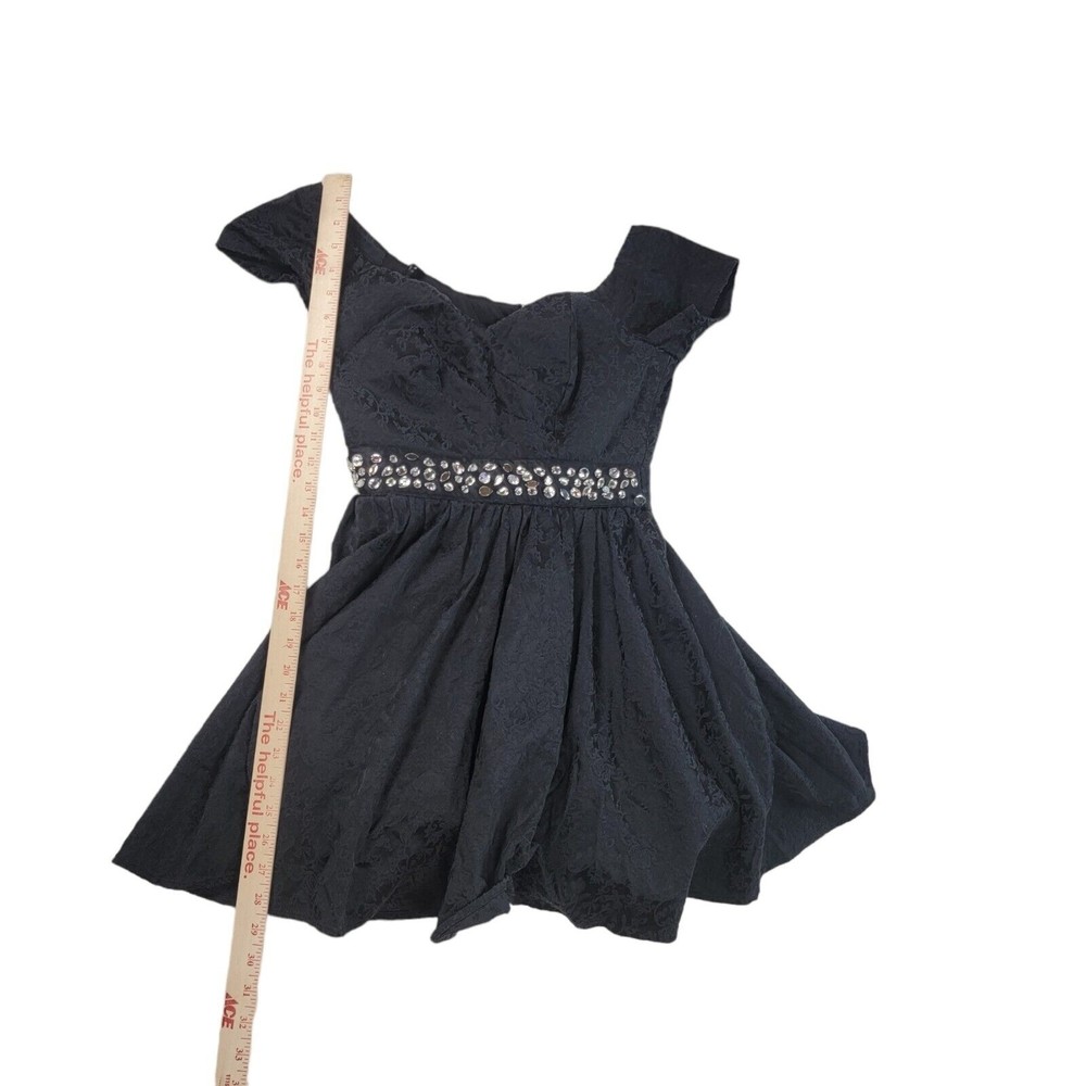Trixxi Fit and Flare Mini Cocktail Dress Womens Junior Sz M Black Floral Gems - Picture 10 of 16